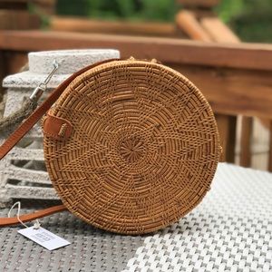 New Authentic Round Rattan Bag Flower